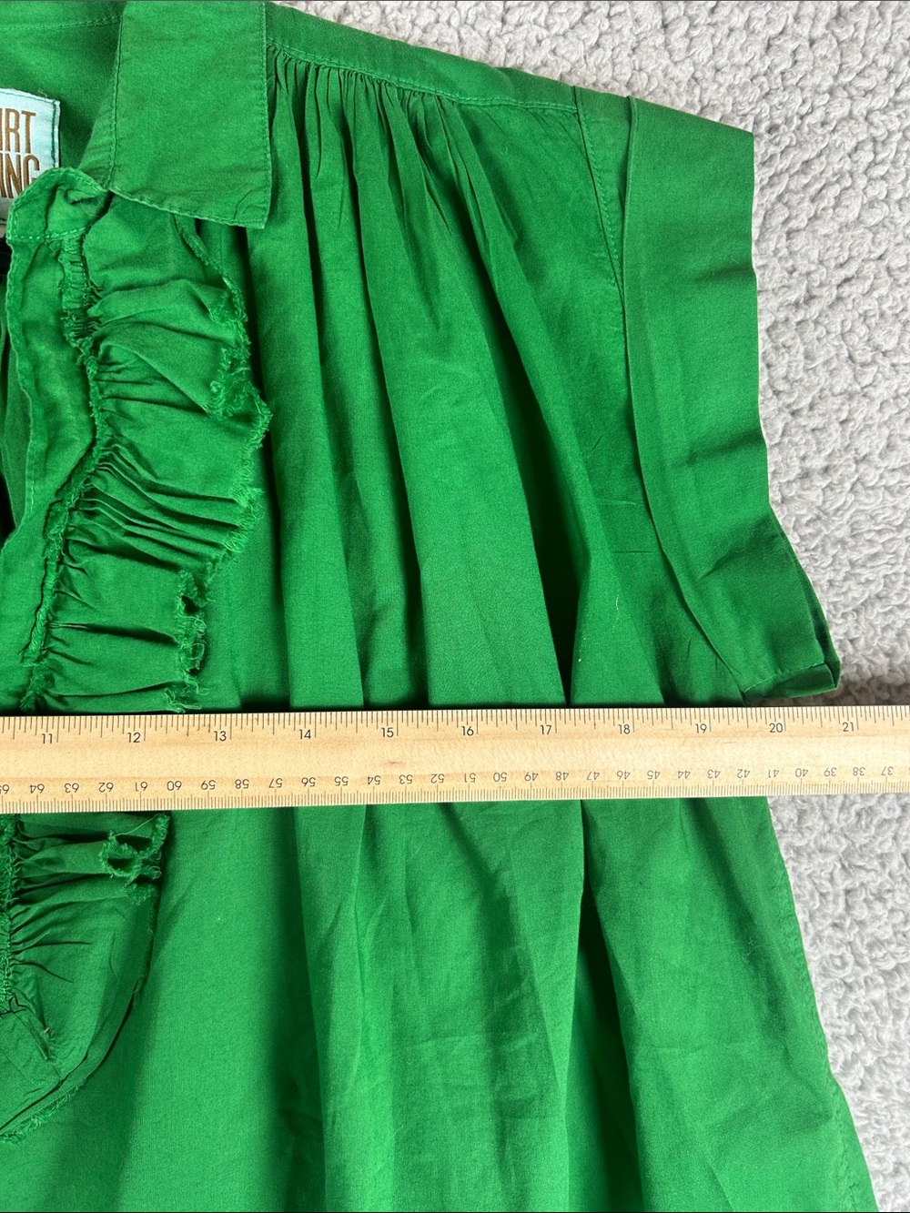 A Shirt Thing Relaxed Flowy Style Frayed Ruffles Green Cotton Top Size S - Picture 11 of 15